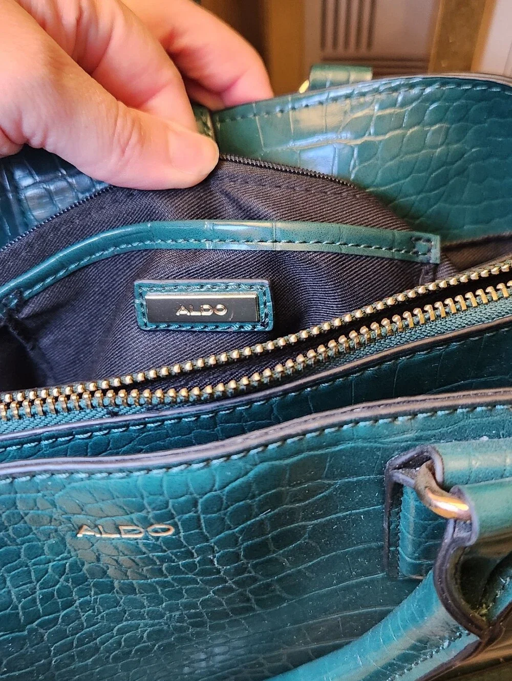 ALDO Emerald Green Croc-Embossed Satchel with Top Handles
